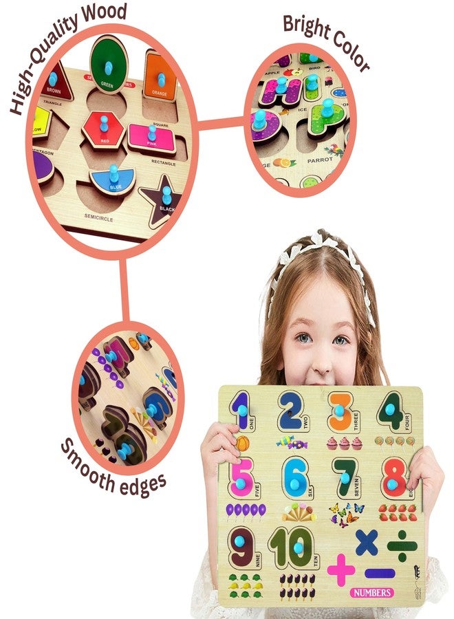 Lefan Wooden Learning Educational Board for Kids, Puzzle Toys for 2 Years Old Boys & Girls (Alphabets, Numbers & Shapes) (ABC, Numbers & Shape) - Image 3